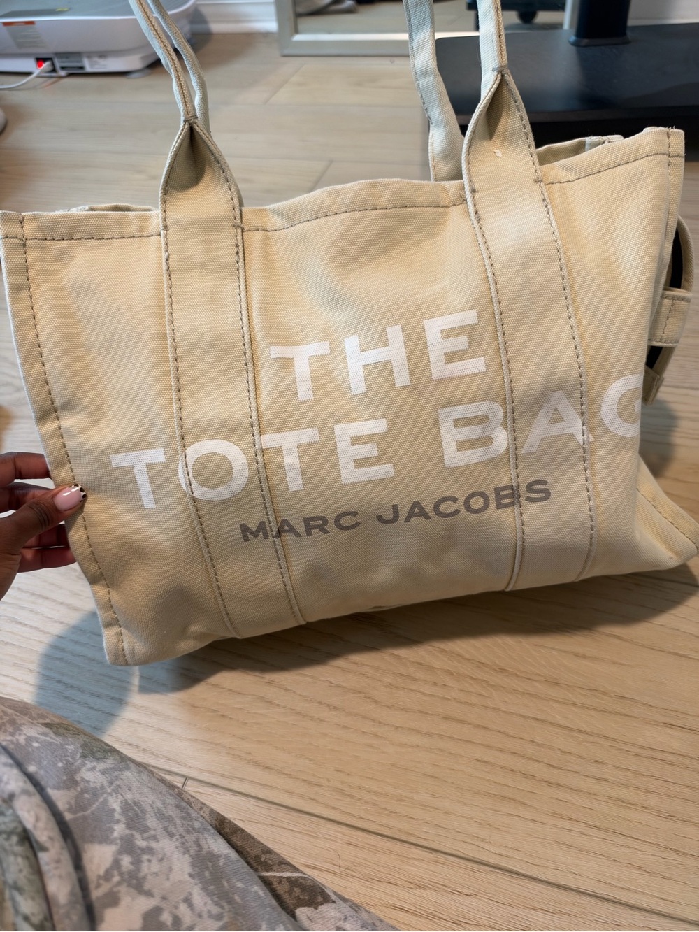 Marc Jacobs Beige Canvas Tote Bag with White Logo